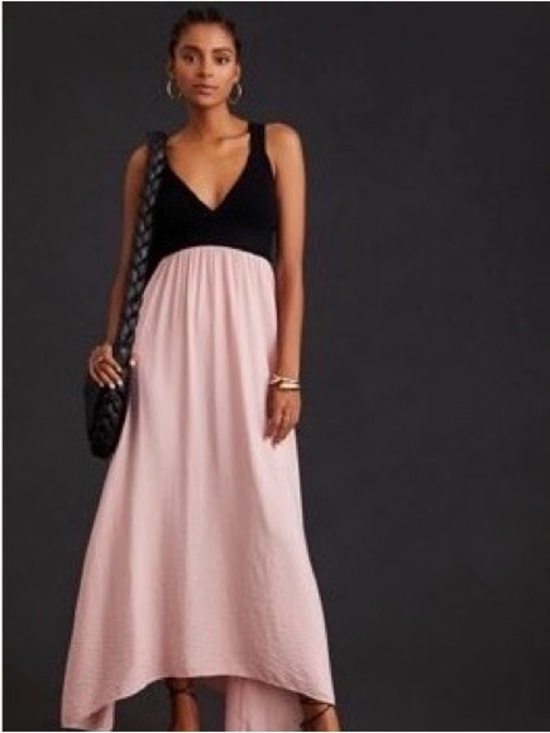 By Anthropologie Dresses & Skirts - by Anthropologie Knit Bodice Crinkle Maxi Dress | Size XS | Black & Blush Pink
